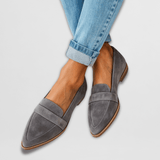 Naisten teräväkärkiset mokkanahka loaferit matalapohjaiset slip-on kengät