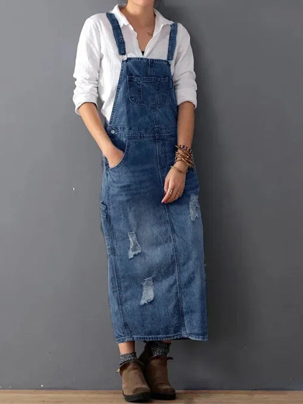 Denim Kausimekko Halkaisulla - Trendikäs & Käytännöllinen-Mekot-EmiyoSuomi
