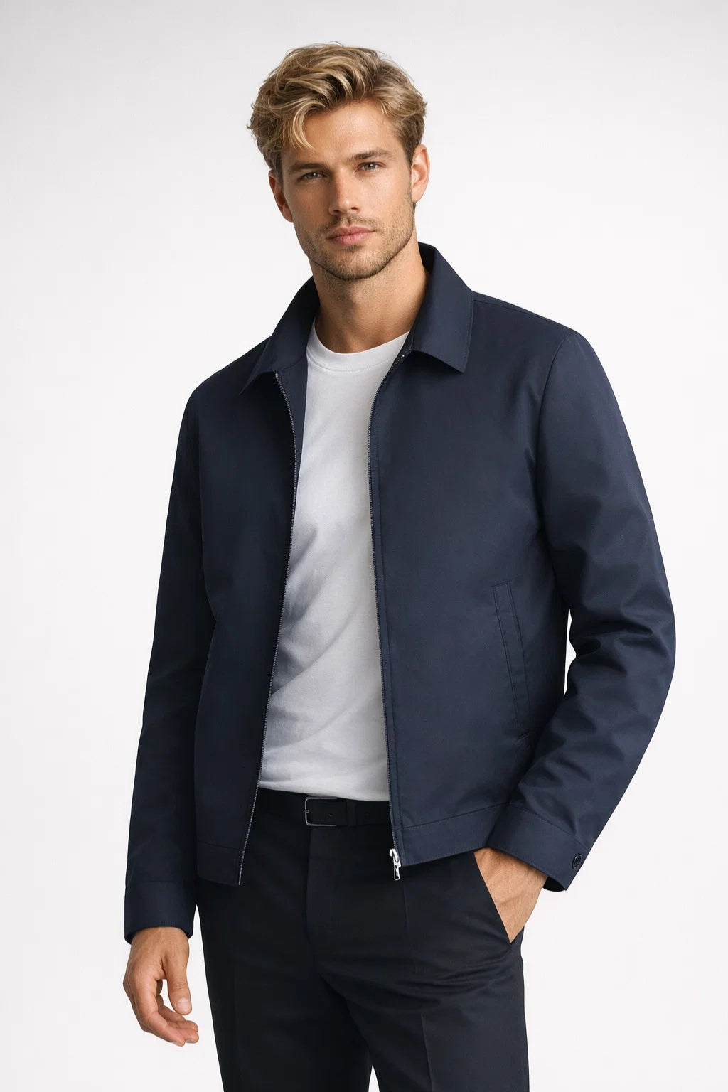 Miesten slim fit takki klassinen kaulus ja vetoketju sulkija