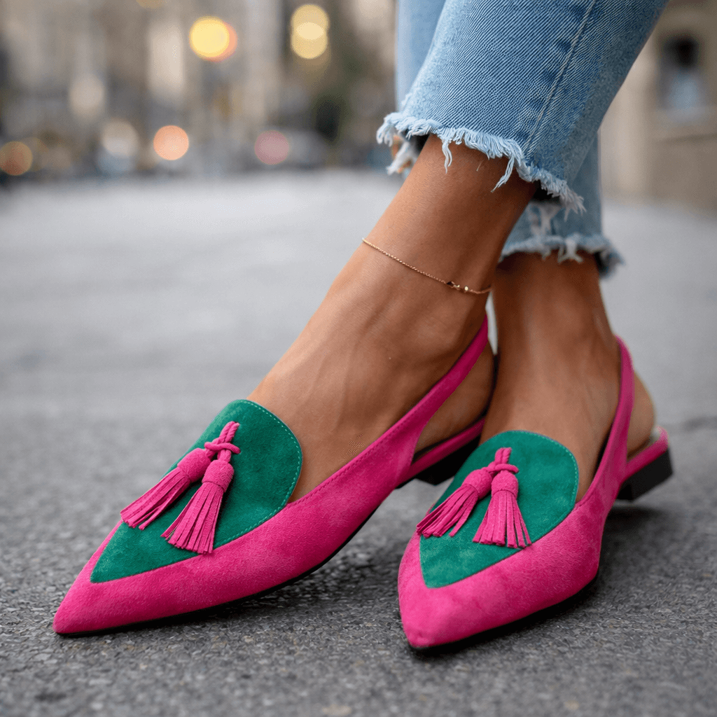 Naisten slingback ballerina teräväkärkiset pehmustettu tasapohja samettinen pinta