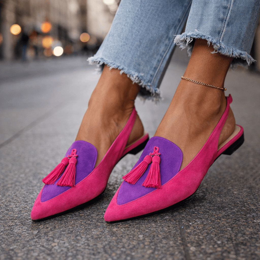 Naisten slingback ballerina teräväkärkiset pehmustettu tasapohja samettinen pinta