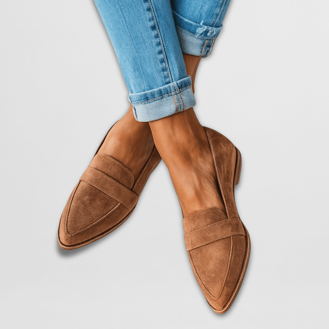 Naisten teräväkärkiset mokkanahka loaferit matalapohjaiset slip-on kengät