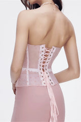 Pitsinen polka-piste-bustier | Vaaleanpunainen | S–L