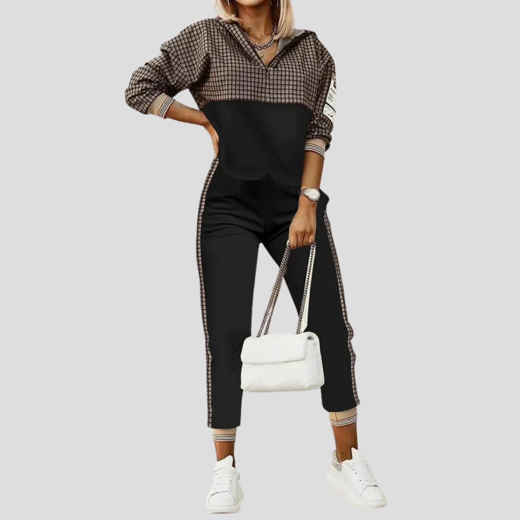 Naisten jumpsuitin sarja | Vetoketjullinen takki ja housut | Polyesterisekoitus