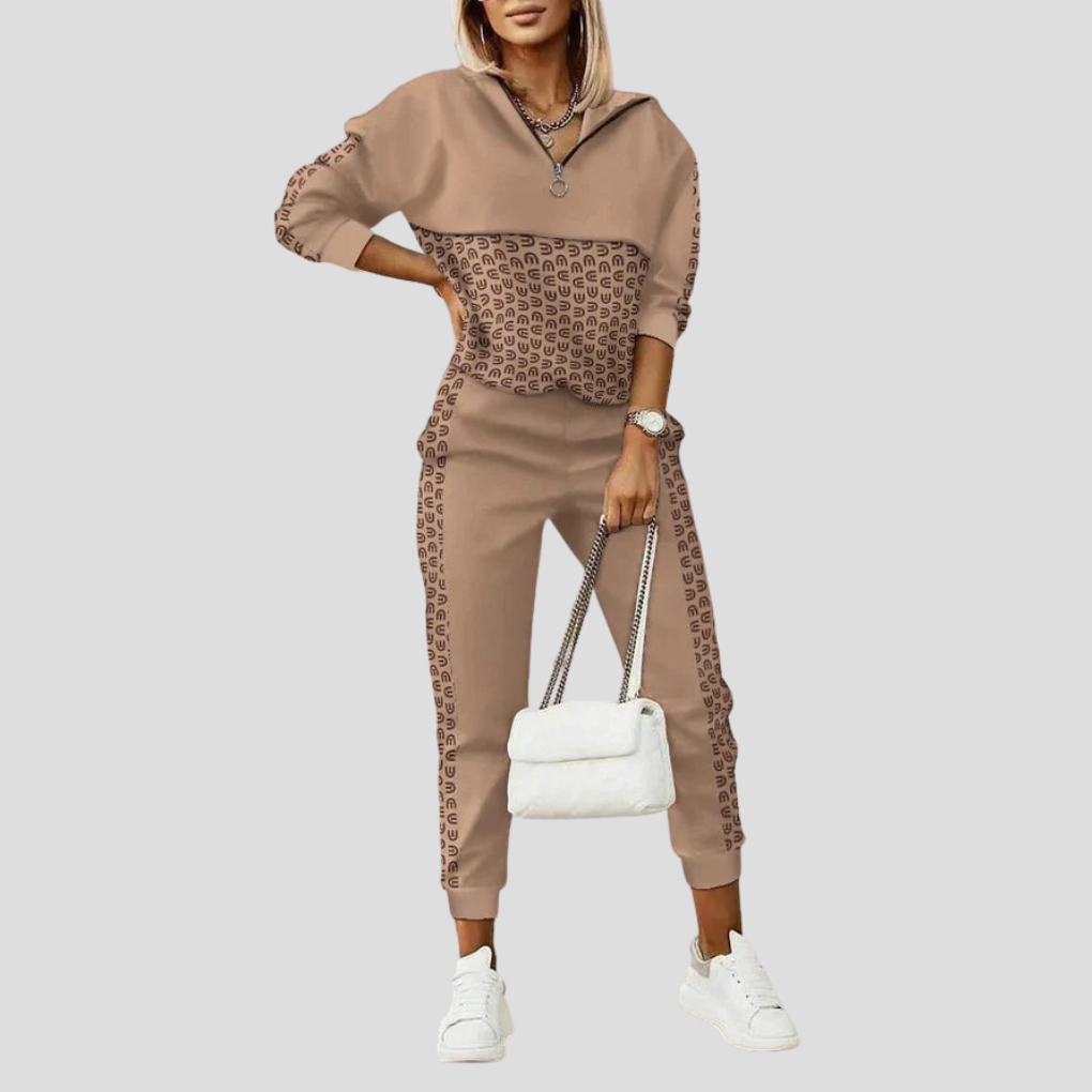 Naisten jumpsuitin sarja | Vetoketjullinen takki ja housut | Polyesterisekoitus