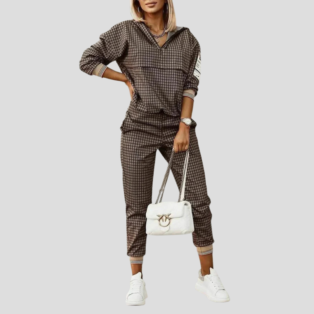 Naisten jumpsuitin sarja | Vetoketjullinen takki ja housut | Polyesterisekoitus