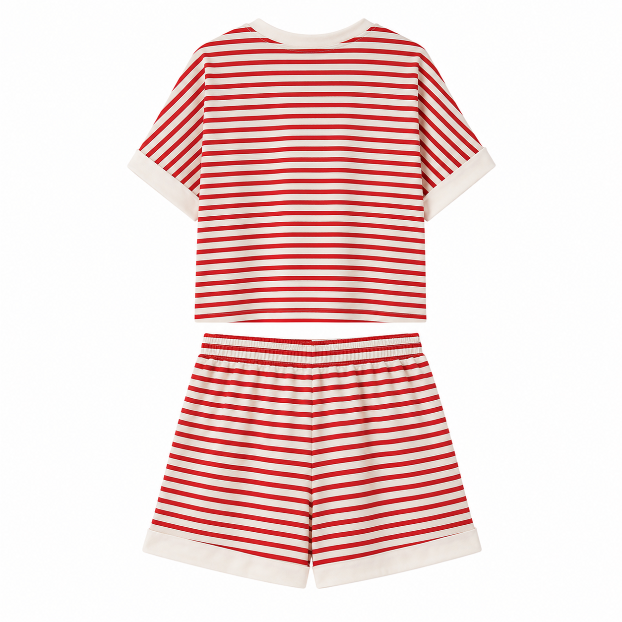 Gestreepte dameset | T-shirt, short | 2-delig