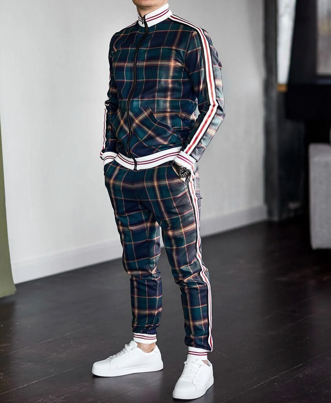 Miesten jumppahaalari | Ruudullinen painatus, slim-fit