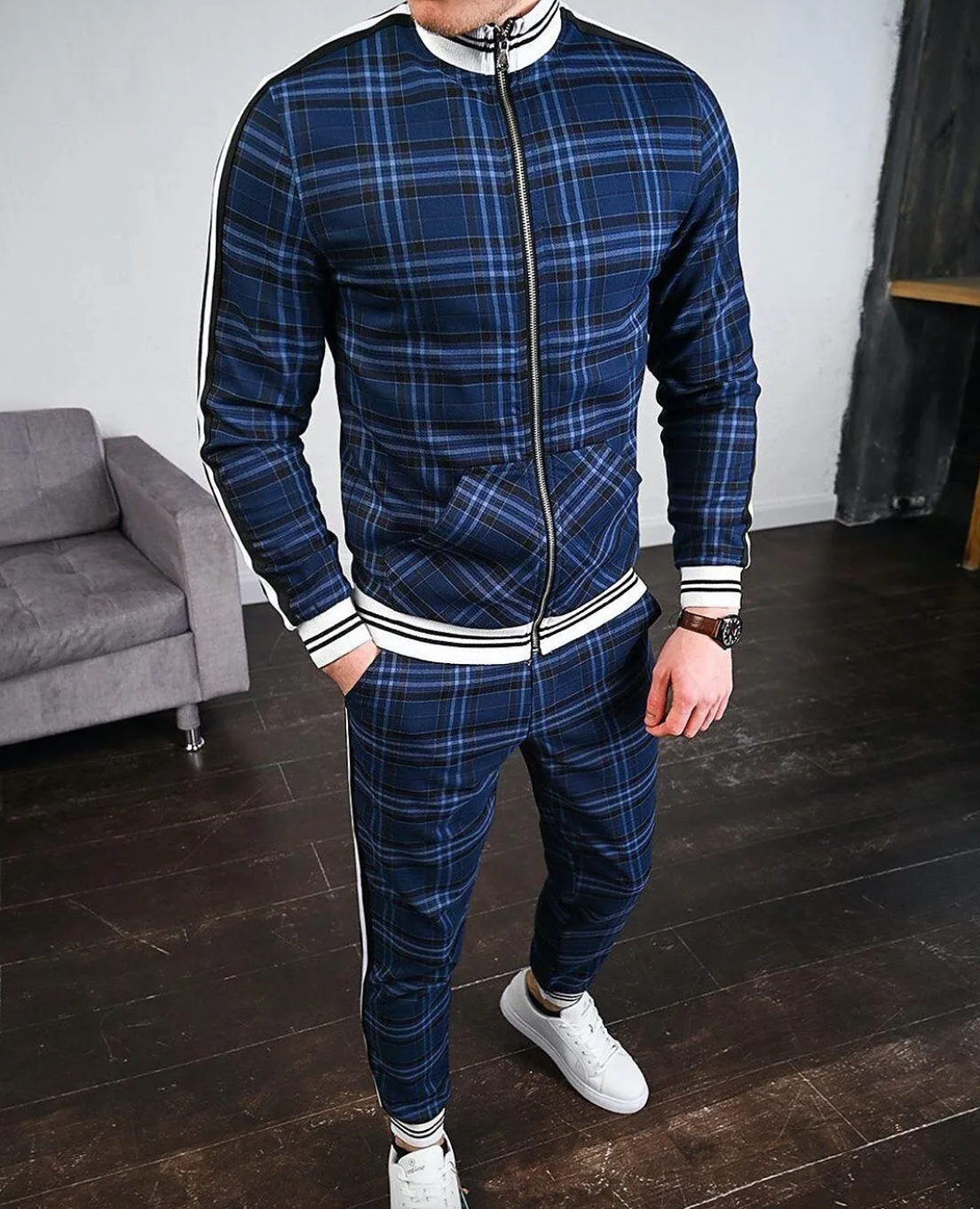 Miesten jumppahaalari | Ruudullinen painatus, slim-fit