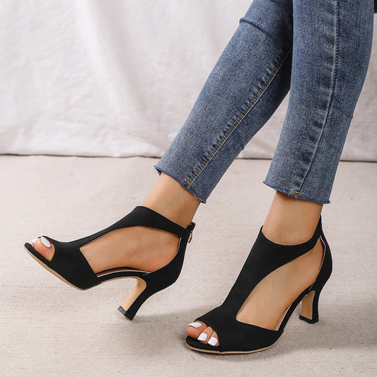 Naisten Korkokengät - Peep Toe - Nappanahka - Leikkausmuotoilu - Stiletto-korko-Sandaalit-EmiyoSuomi