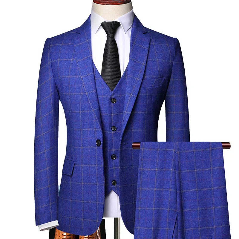 Miesten Kolmiosainen Puku – Slim Fit Ruutukuvio