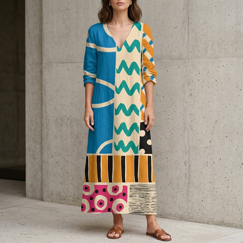 Midi-mekko | Abstrakti patchwork-print | Naisille