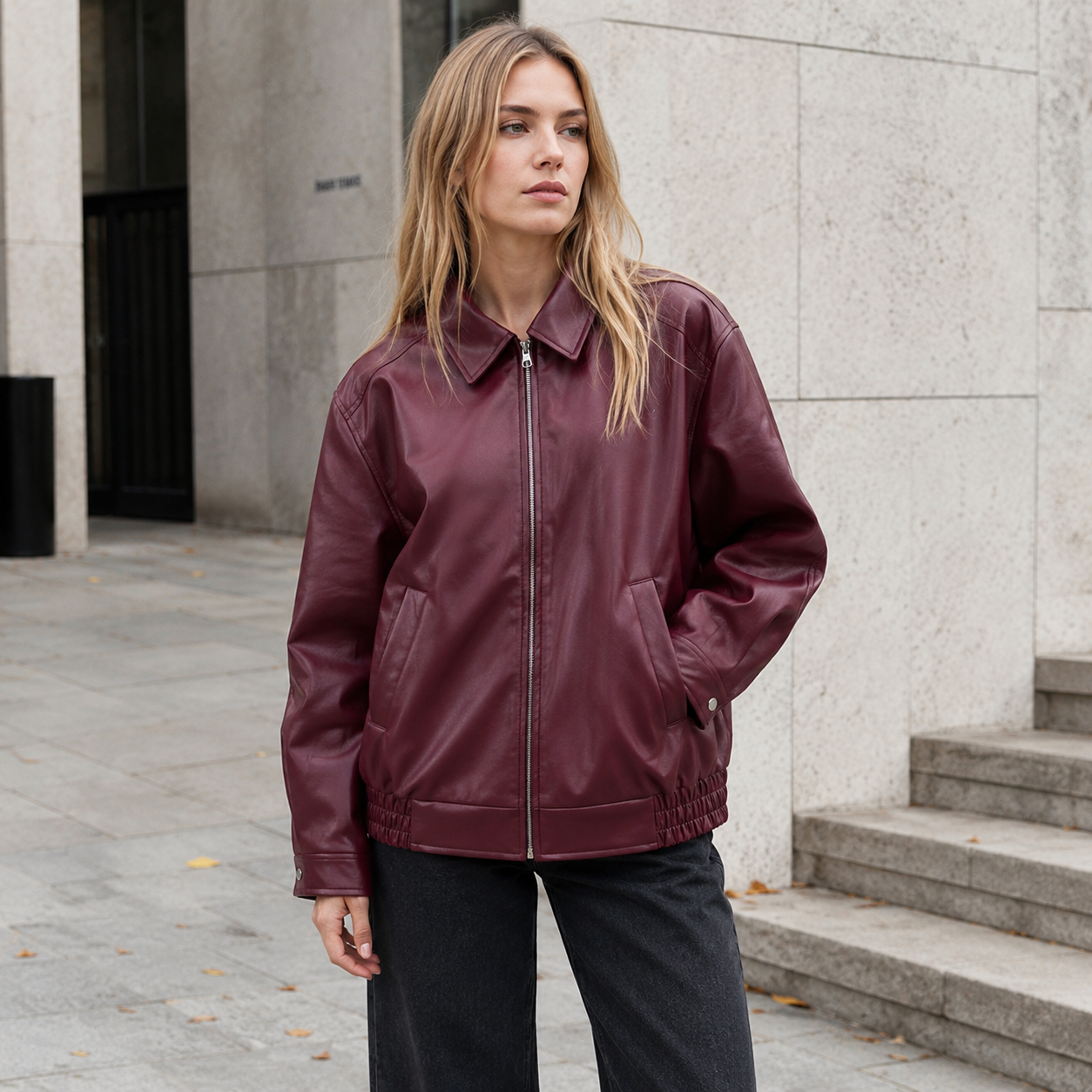 Dames Leren Jas – Oversized Model – Heuplengte – Ritssluiting