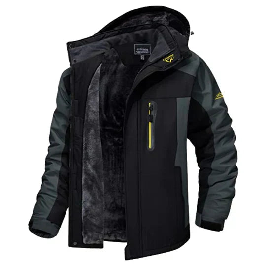 Miesten fleece vuorattu talvitakki hupulla vedenpitävä
