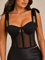 Iris | Corset Top | Naisten Mesh Bustier | Musta, Silkkiintuottava