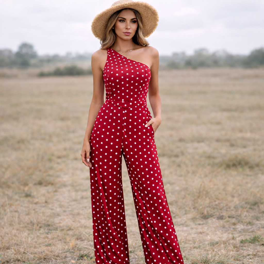 Polka Dot -mekko | Epäsymmetrinen muotoilu | Kevyt kangas