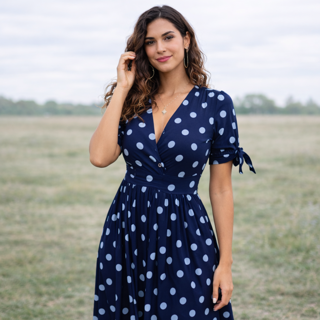 Polka Dot Mekko | Naiset, V-Kaula | Napilliset Etupuoli