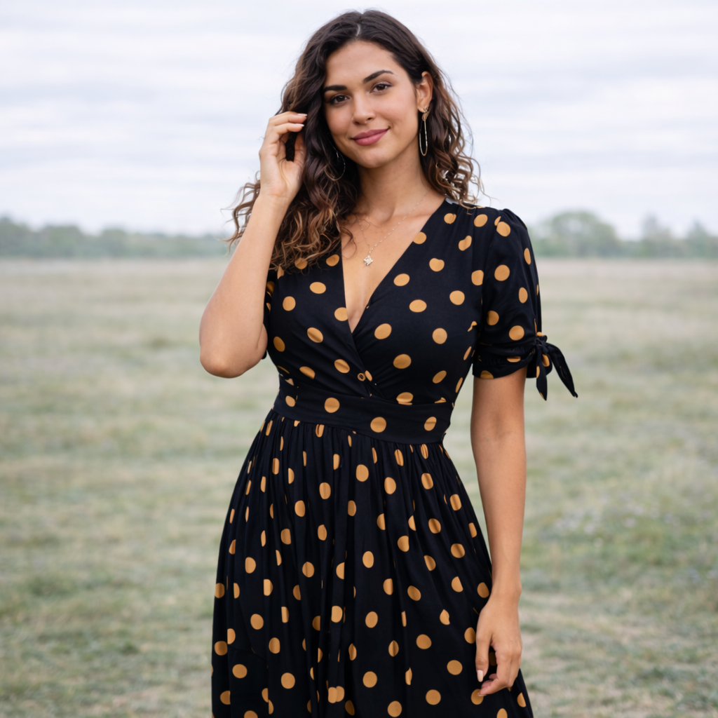 Polka Dot Mekko | Naiset, V-Kaula | Napilliset Etupuoli