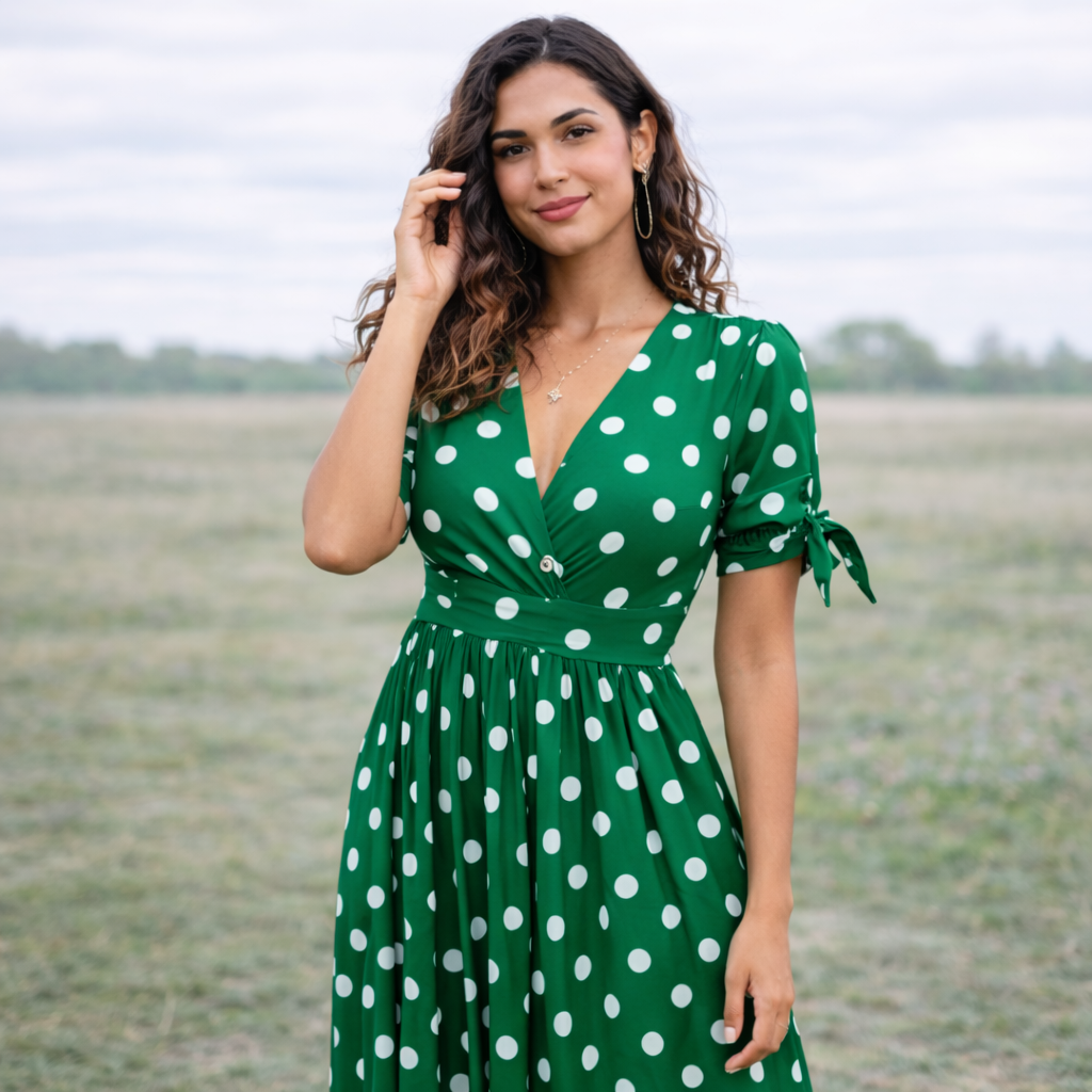 Polka Dot Mekko | Naiset, V-Kaula | Napilliset Etupuoli