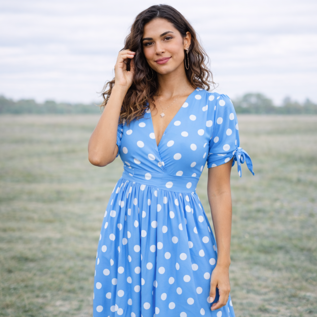 Polka Dot Mekko | Naiset, V-Kaula | Napilliset Etupuoli