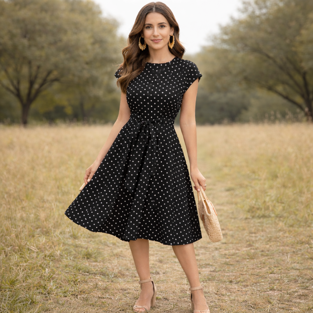 Polka Dot -mekko | Vintage naisten kesämekko | Kevyt