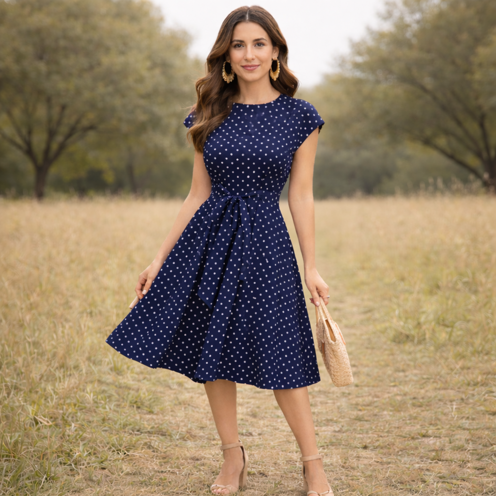 Polka Dot -mekko | Vintage naisten kesämekko | Kevyt