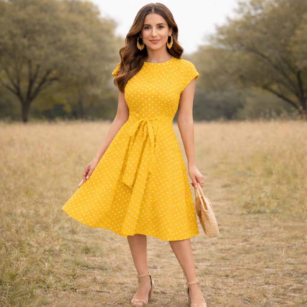 Polka Dot -mekko | Vintage naisten kesämekko | Kevyt