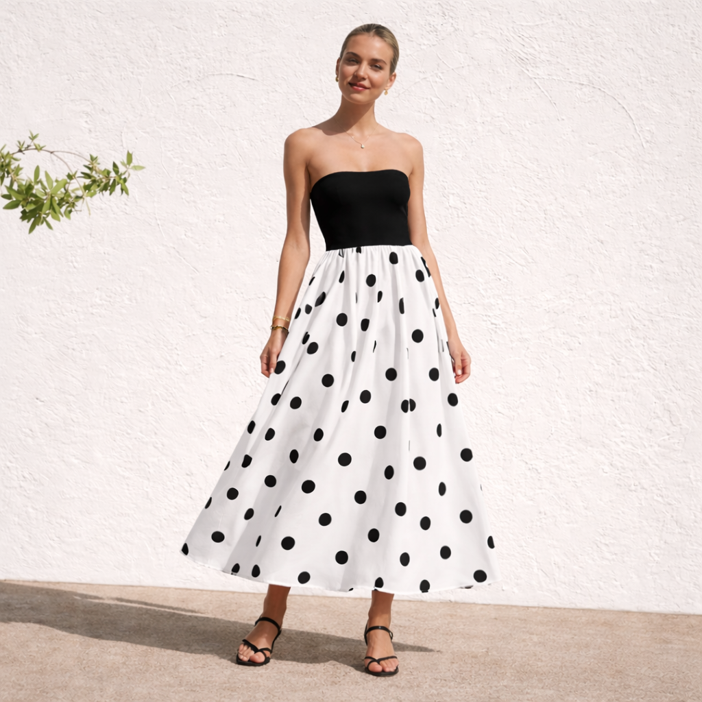 Olkaimeton mekko | Naisten A-linja, Polkkapiste | Elegantti kesätyyli