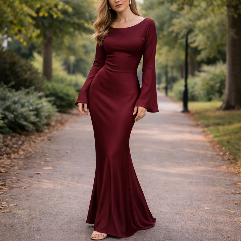 Silkkinen Maksimekko - Elegantti Istuvuus, Leijonavat Hihat