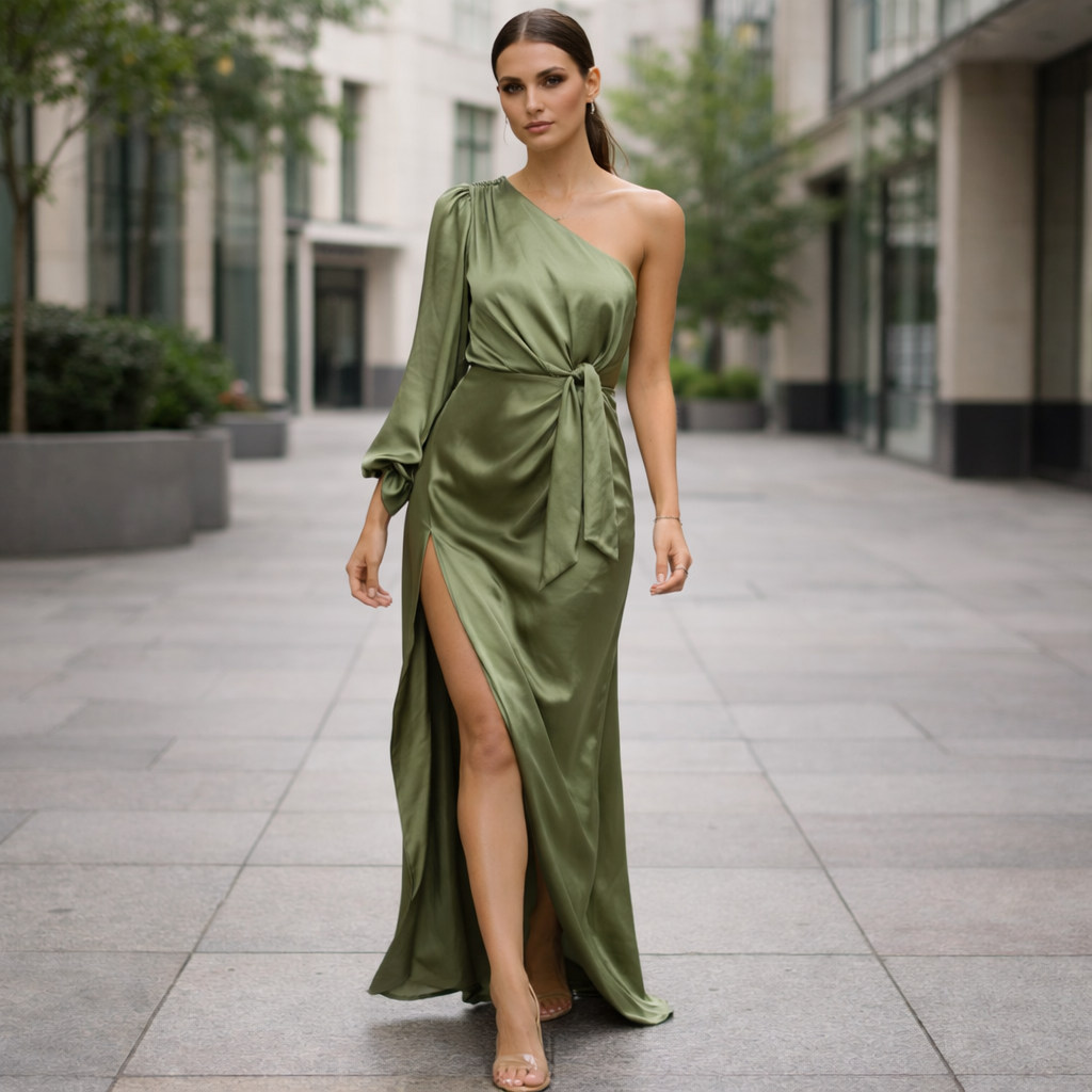 Satiini Maxi-mekko Yksiolkapuinen Elegantti