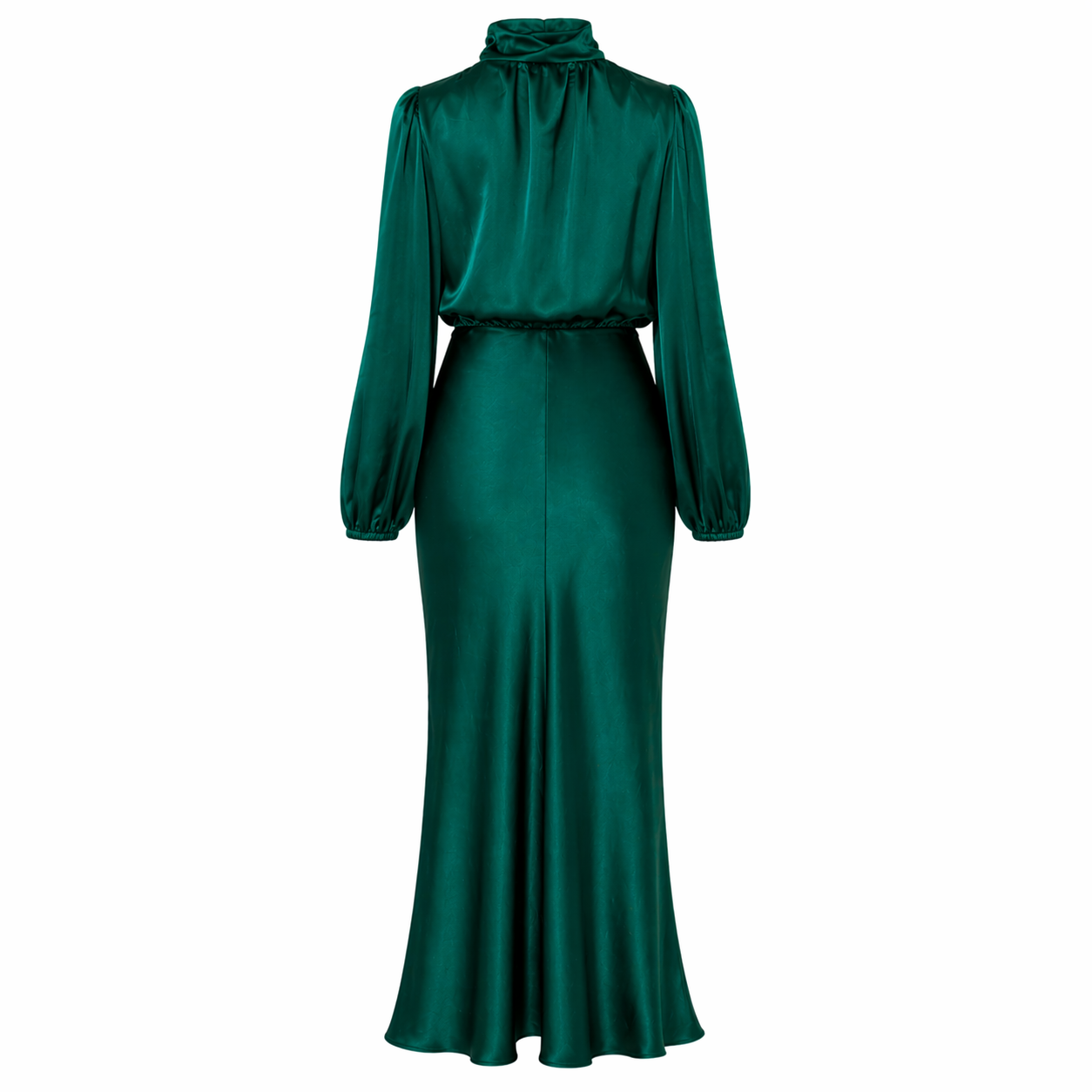 Satiini Pitkä Mekko | Vaivaton Eleganssi | Korkea Kaulus, Pitkät Hihat