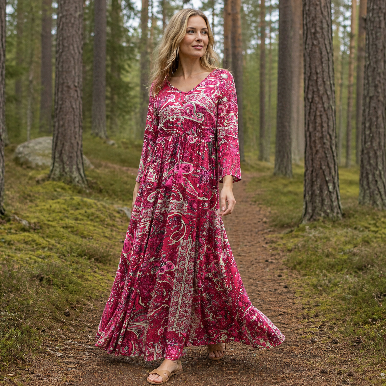 Boho maksimekko | Naisten tyylikäs naisellinen malli | Kesäiseen juhlapukeutumiseen