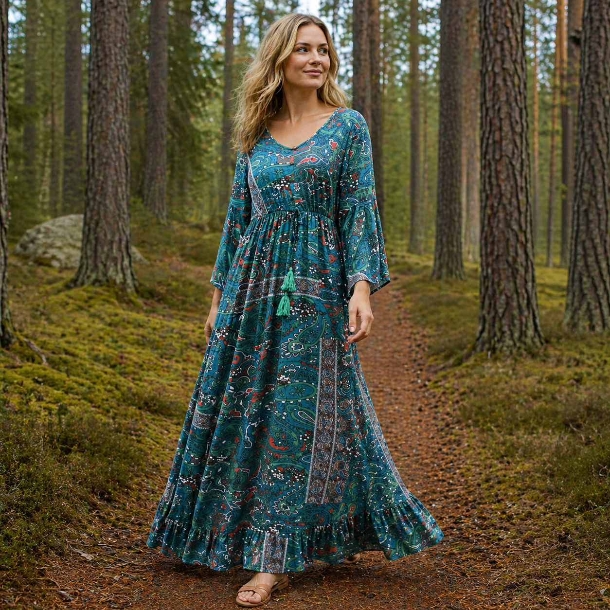 Boho maksimekko | Naisten tyylikäs naisellinen malli | Kesäiseen juhlapukeutumiseen