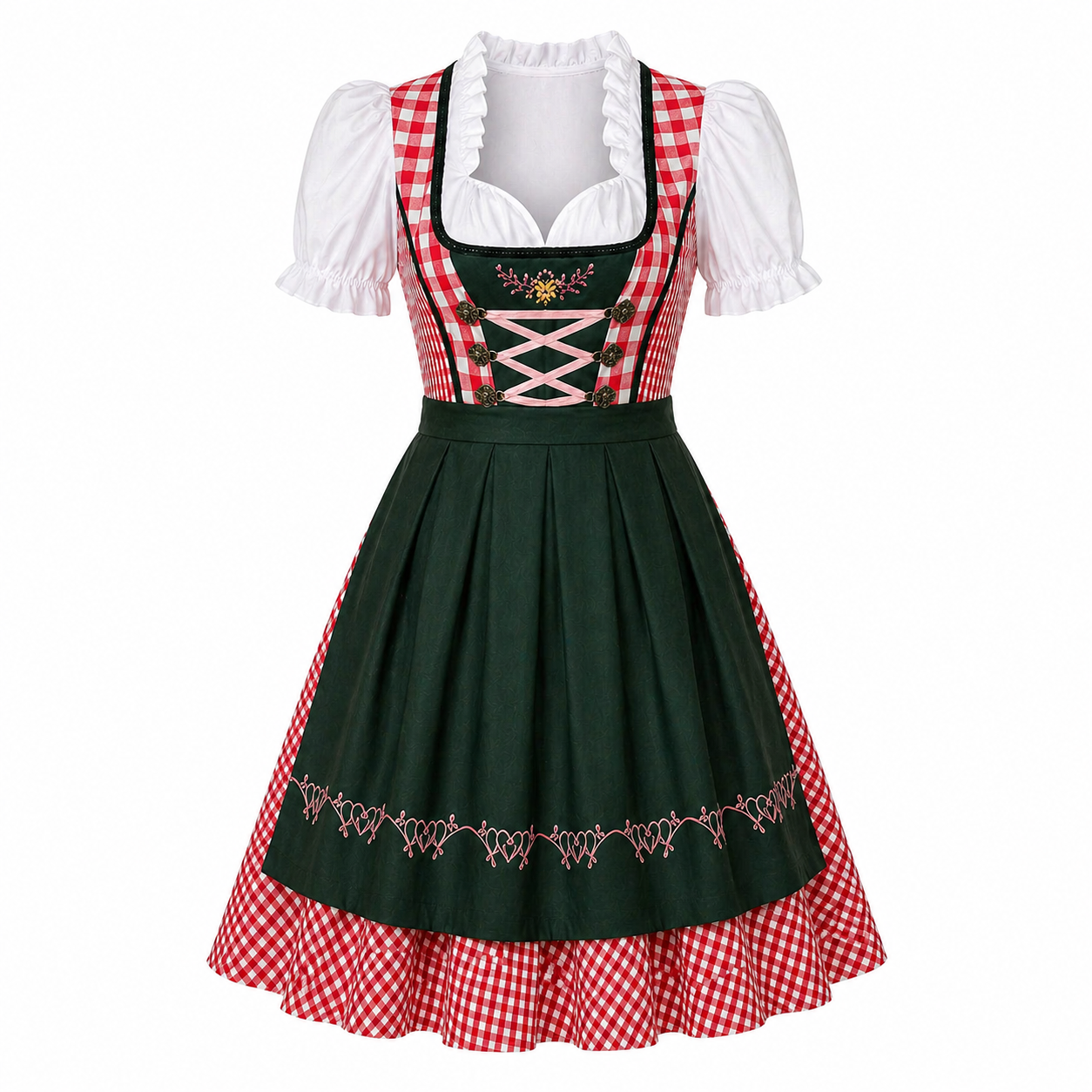 Dirndl Mekko | Naisten Oktoberfest Asu, Ruudullinen | Baijerilainen Juhlamekko