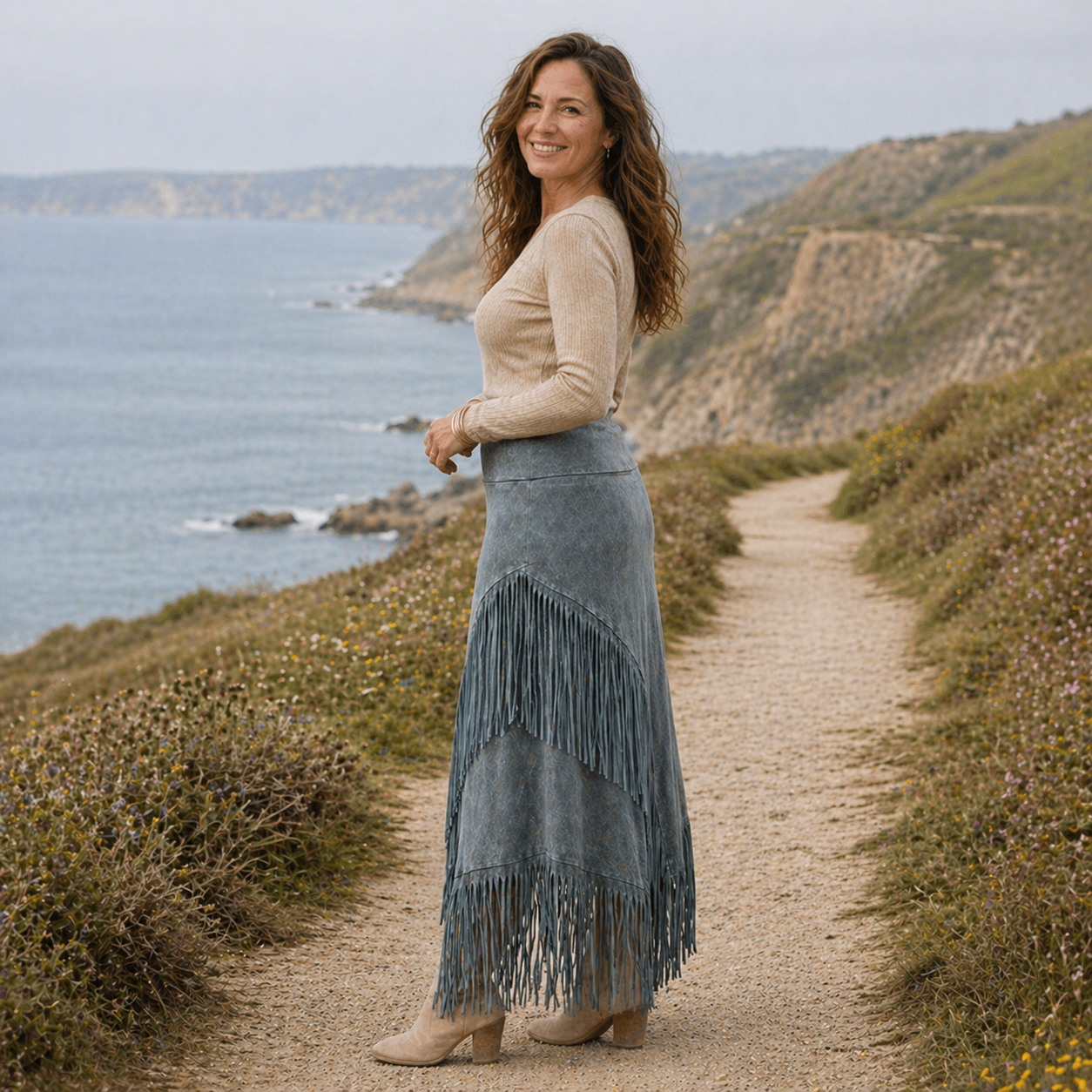 A-Line Maxi Fringe Hame | Harmaa | Bohemialainen Eleganssi