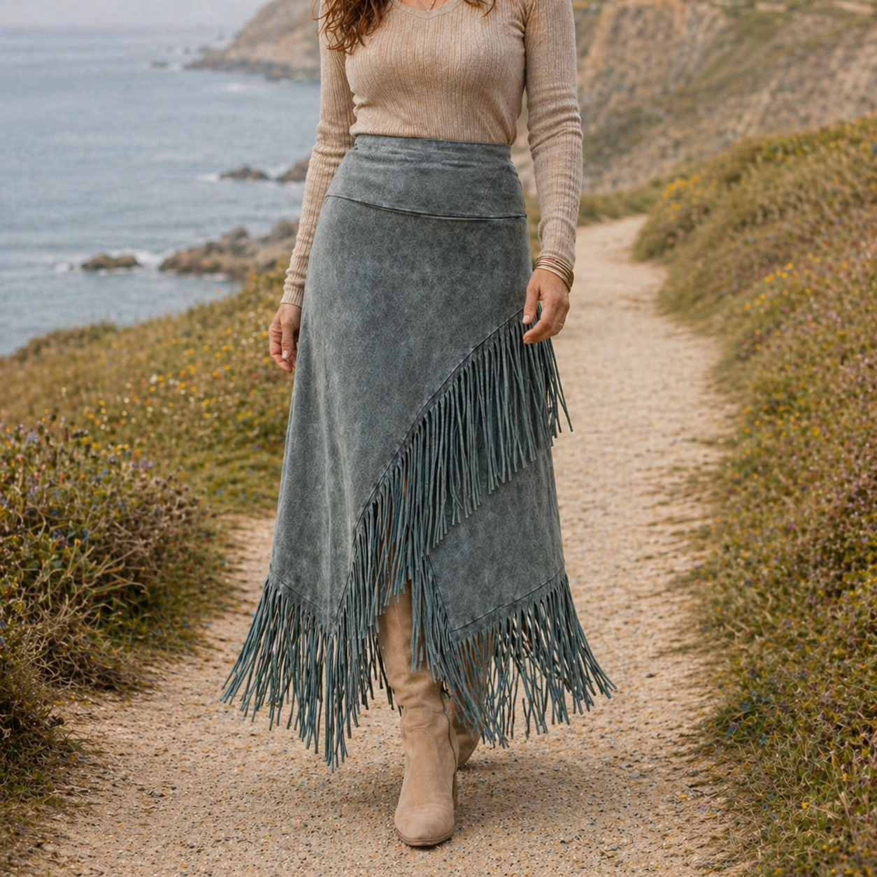 A-Line Maxi Fringe Hame Harmaa Bohemialainen Eleganssi