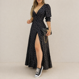 Polka Dot Dress | Naisten Elegantti, Klassinen Tyyli | Virtaava Istuvuus