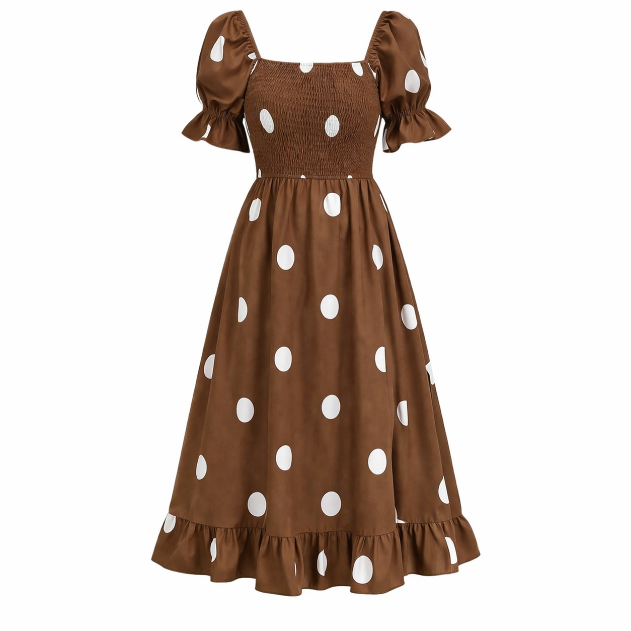 Polka Dot Midi-mekko | Naisten Puhvihiha | Elegantti Virtaava Tyyli