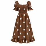 Polka Dot Midi-mekko | Naisten Puhvihiha | Elegantti Virtaava Tyyli