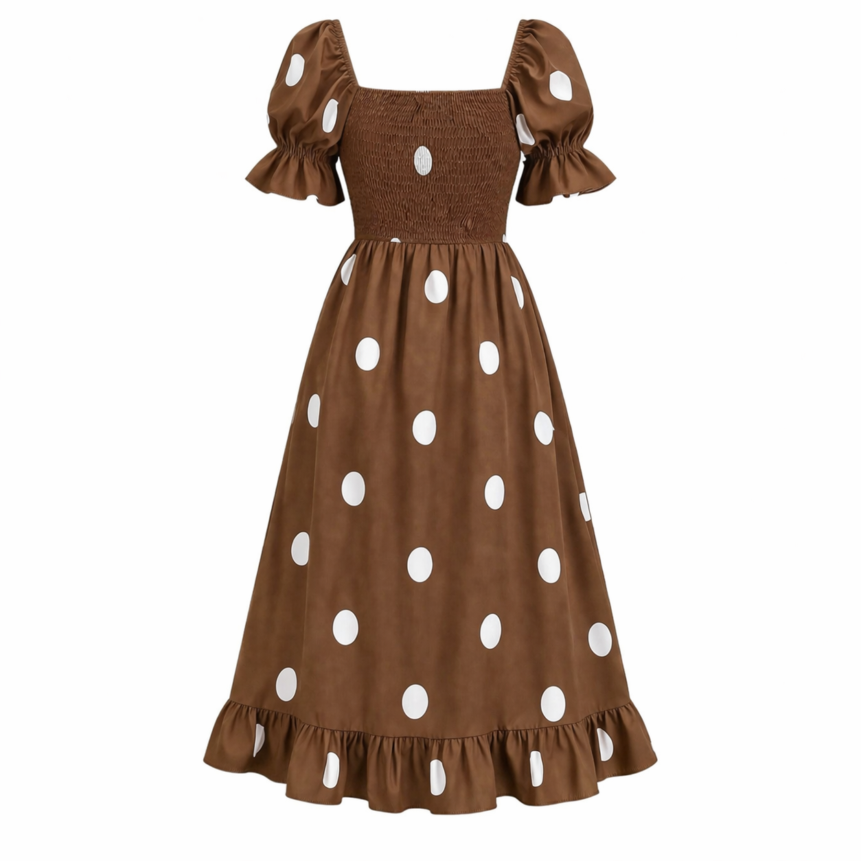 Polka Dot Midi-mekko | Naisten Puhvihiha | Elegantti Virtaava Tyyli