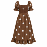 Polka Dot Midi-mekko | Naisten Puhvihiha | Elegantti Virtaava Tyyli