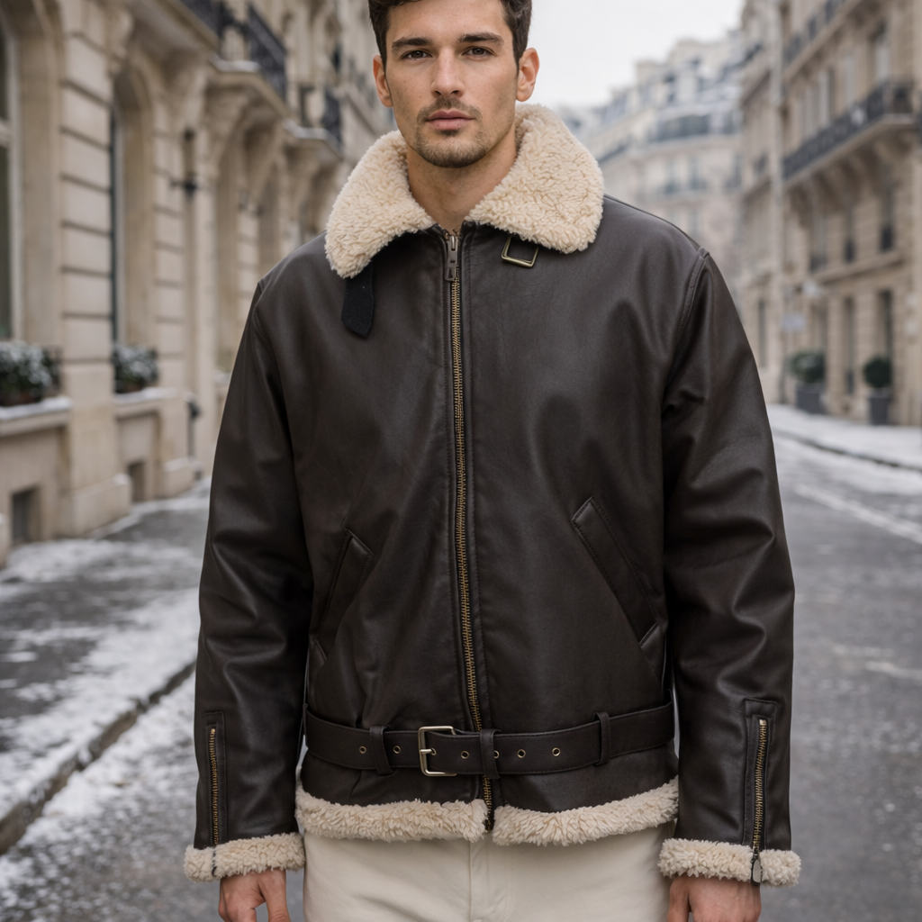 メンズレザーパイロットジャケット - ファーライニング - 本革