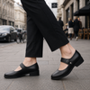 Women's Mary Jane shoes | Black leather, buckle strap | Comfortable flat ballet shoes