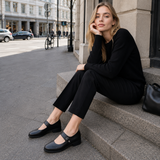 Women's Mary Jane shoes | Black leather, buckle strap | Comfortable flat ballet shoes