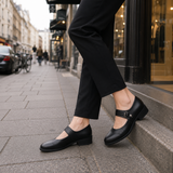 Women's Mary Jane shoes | Black leather, buckle strap | Comfortable flat ballet shoes