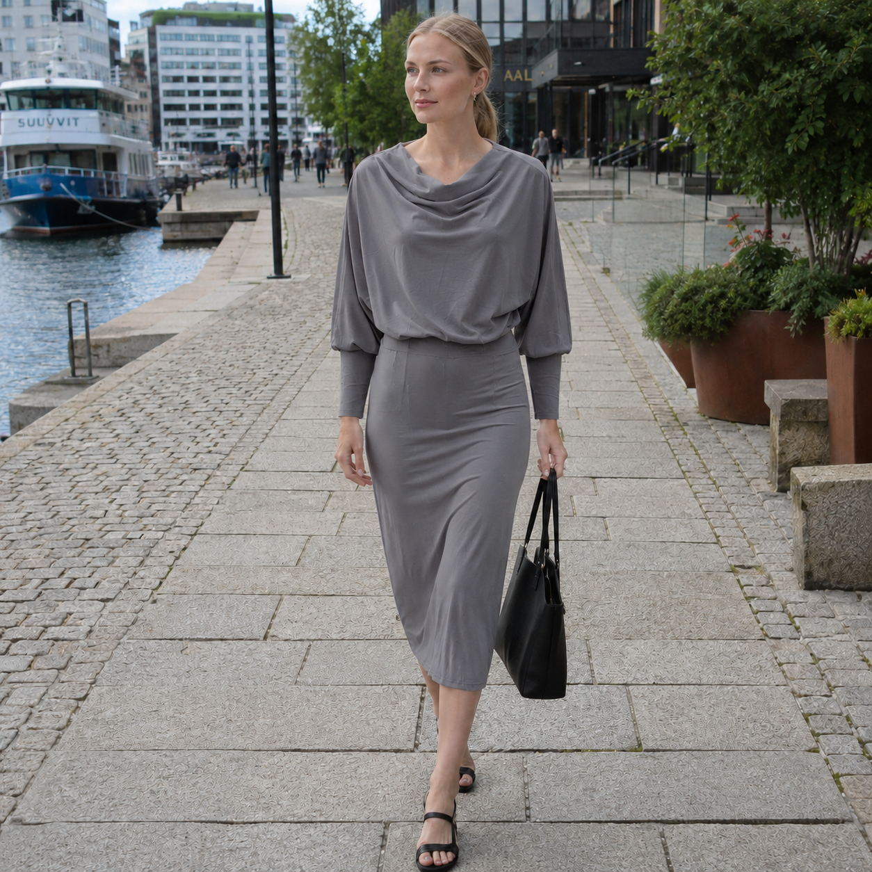 Women's Midi Dress | Knit Dress, Bodycon | Draped Collar