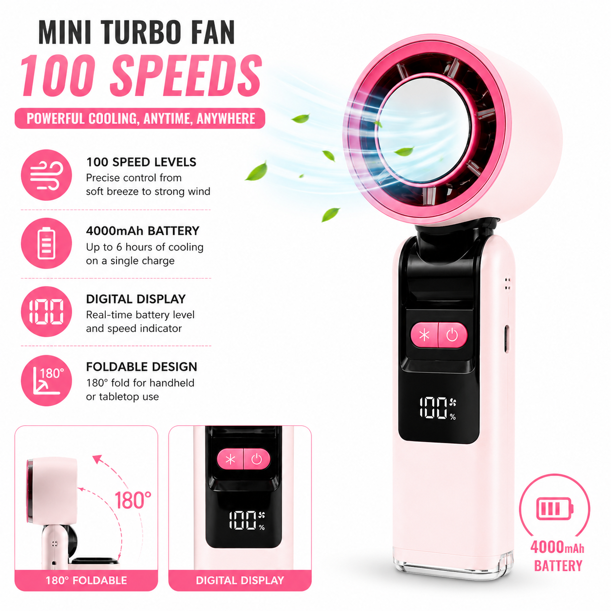 Tragbarer Handventilator mit digitaler Anzeige 100 Geschwindigkeiten – Cooliox