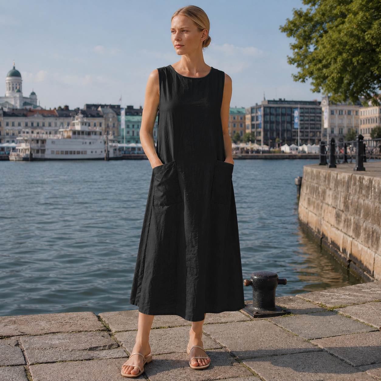 Hihaton mekko | Naisten taskullinen rento malli | Kesäiseen arkipukeutumiseen