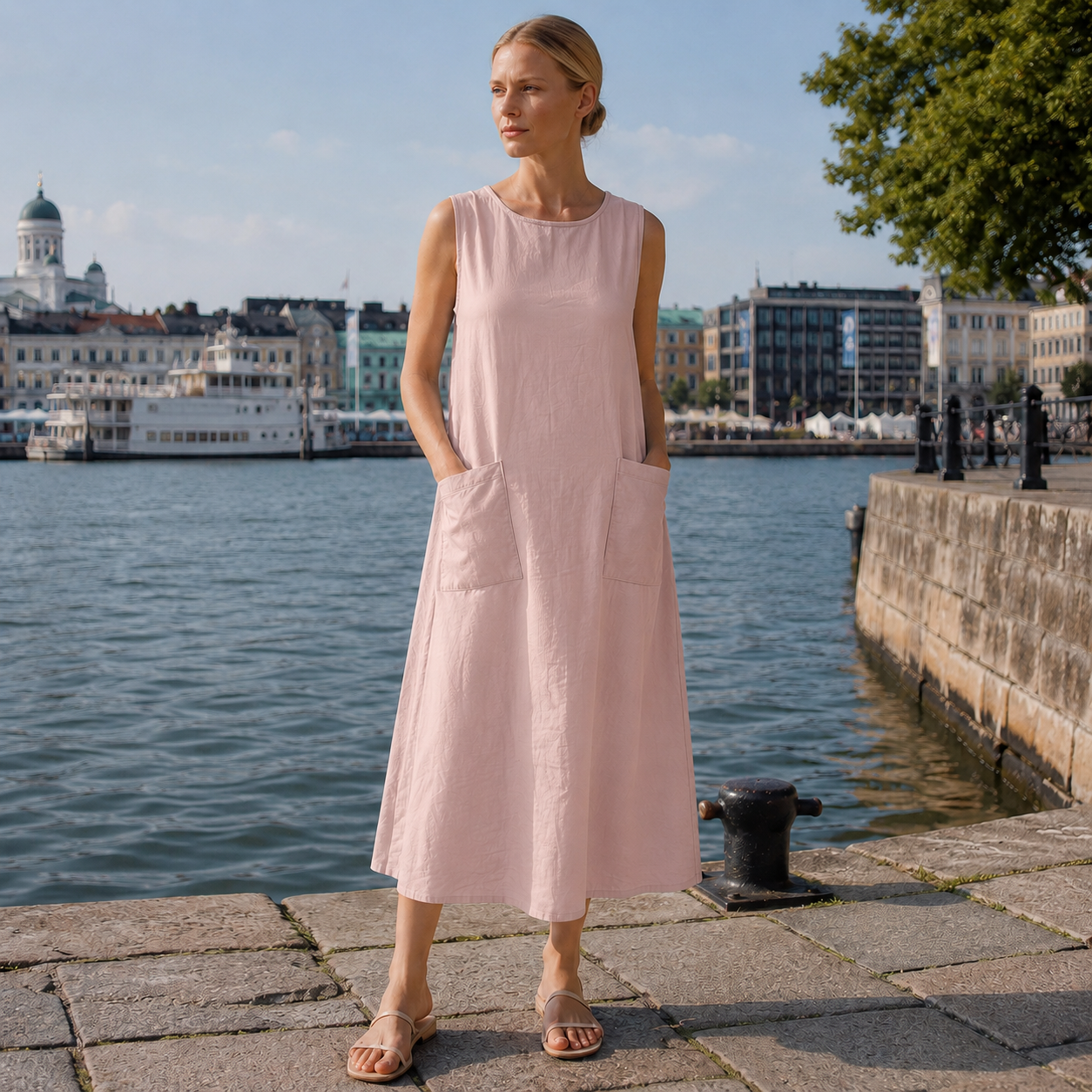 Hihaton mekko | Naisten taskullinen rento malli | Kesäiseen arkipukeutumiseen