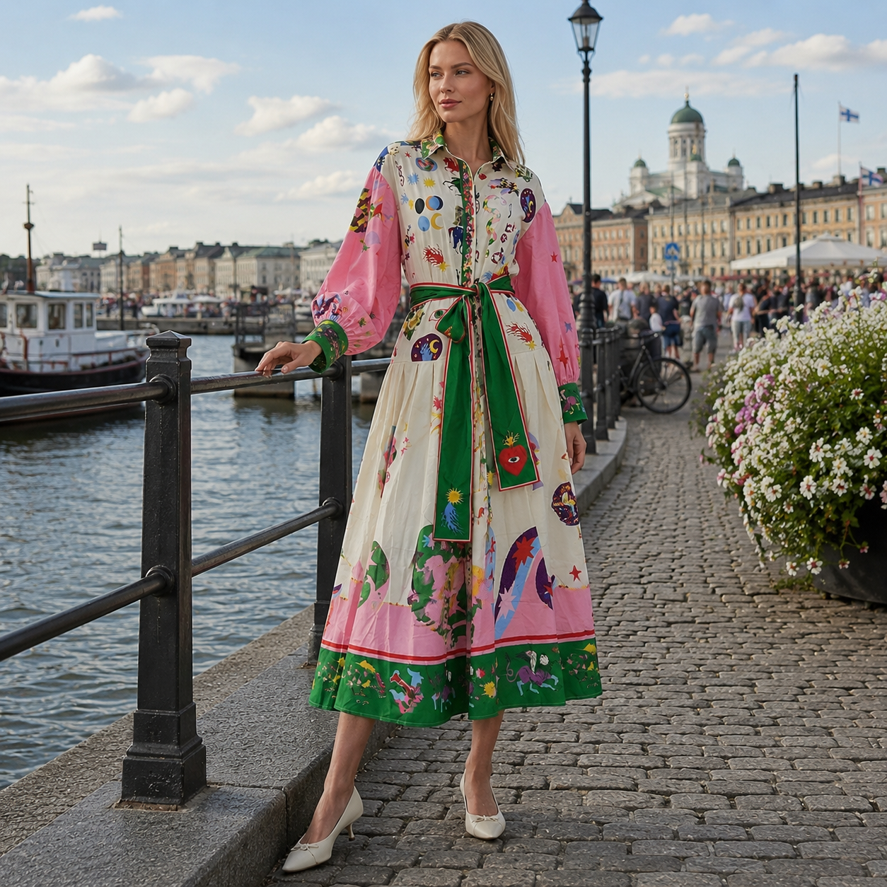 Midi jurk viscose met patroon enkel lengte